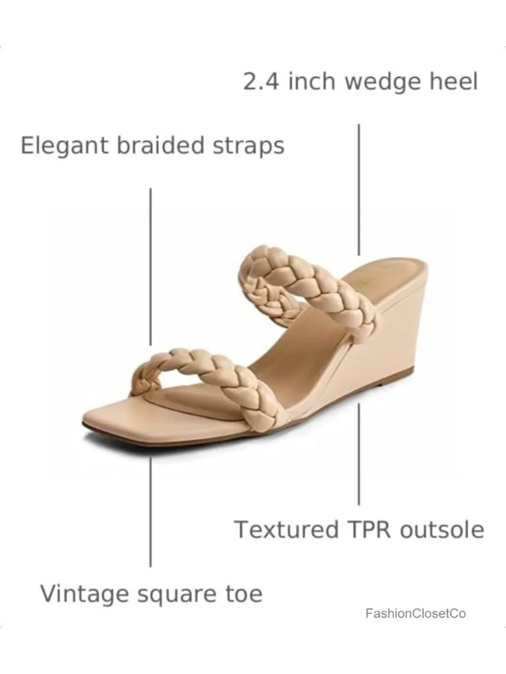 Soft PU Braided Straps Wedge Slide Sandals 2.4